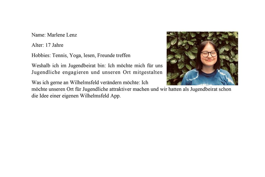 Steckbrief Jugendbeiratsvorsitzende Marlene Lenz